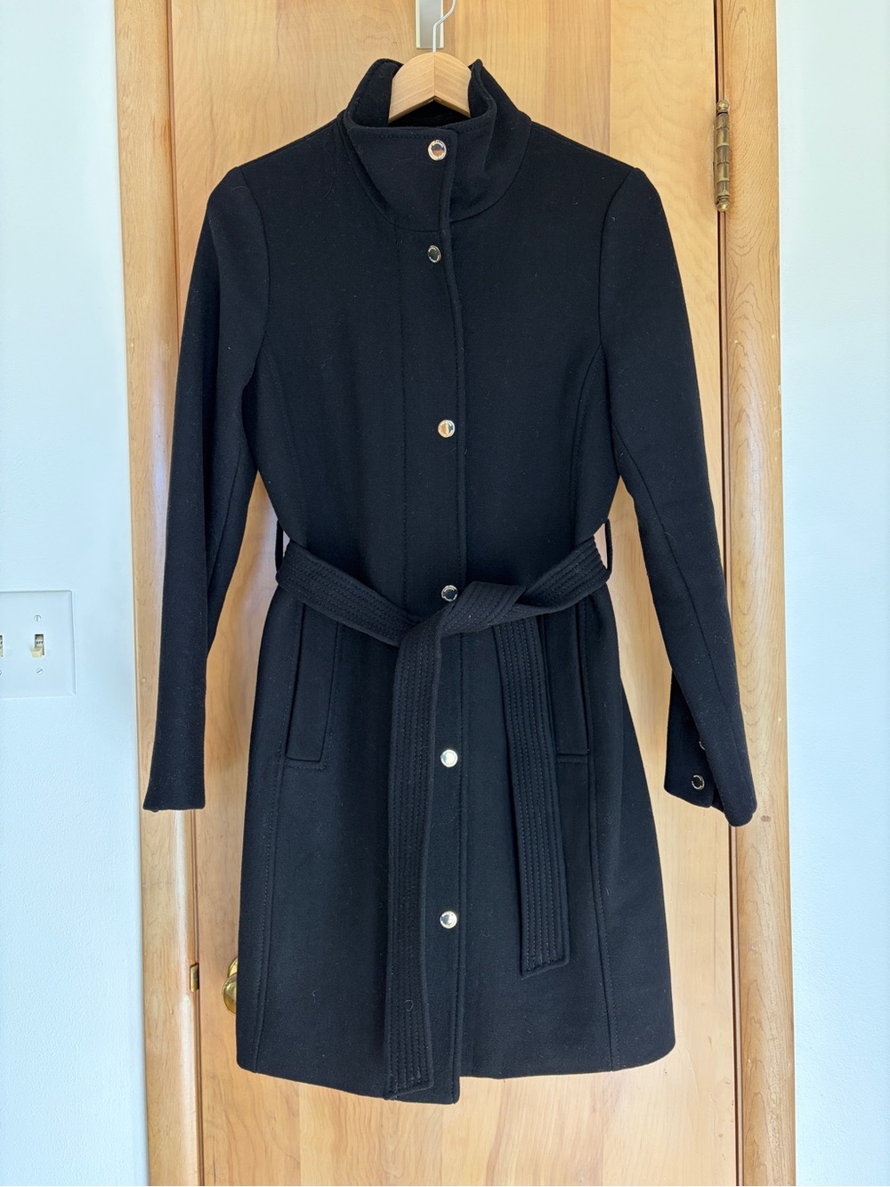 Michael Kors Black Women's Belted Wool-Blend Coat